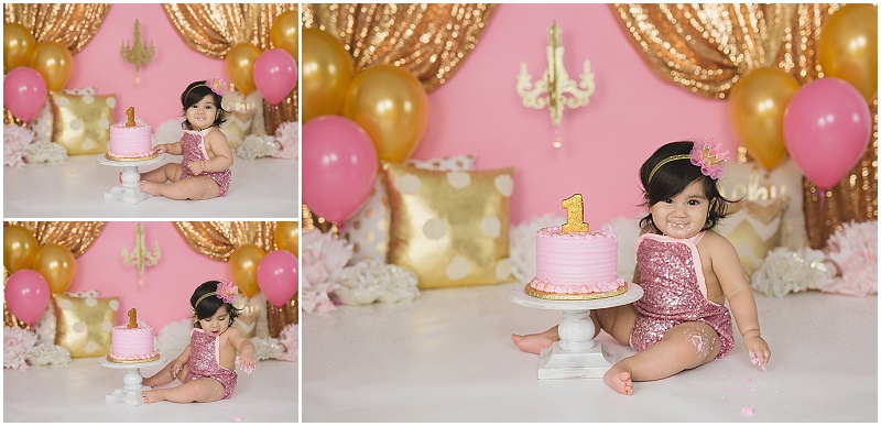 Pink & Gold Theme Cake Smash - Michelle Voigt Photography - Bryan ...